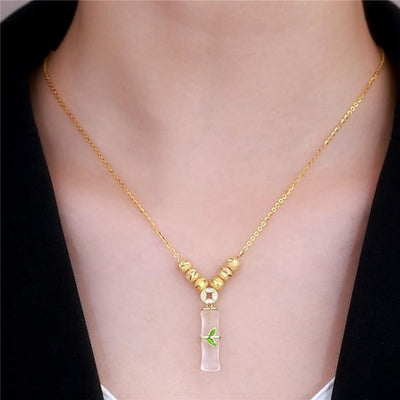 Jade Bamboo Pendant Necklace
