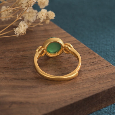 Auspicious Natural Emerald Jade Stone Ring