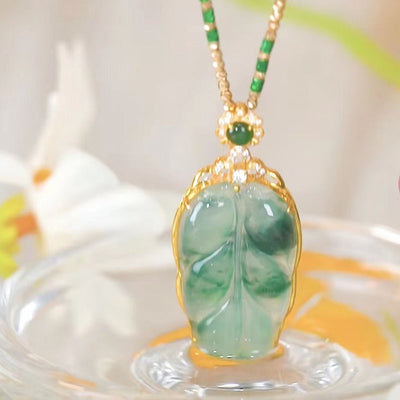 Lucky leaves • Natural Emerald Jade stone necklace