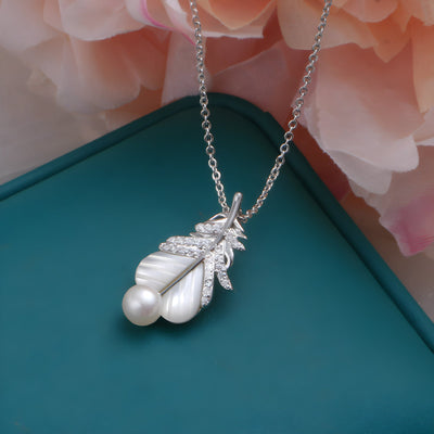 Feather Pearl Necklace & Earrings & Ring