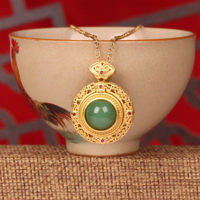 Lucky clouds hollow Emerald Jade Stone Necklace