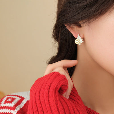 18K Gold Diamond-Inlaid Rotatable Christmas Tree Earrings
