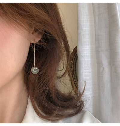 Lucky buckle • Natural Emerald Jade stone Threader Tassel earrings