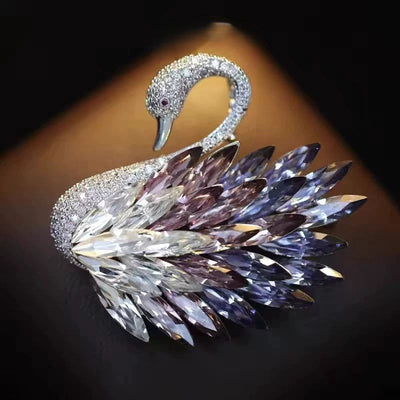 Crystal gradient diamond swan brooch