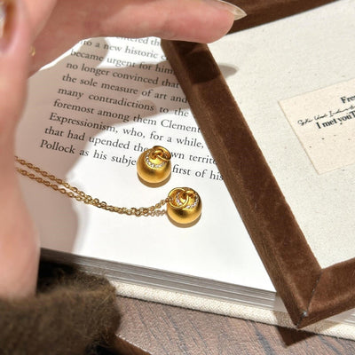 18K Gold Round Bead Necklace & Bracelet & Earrings