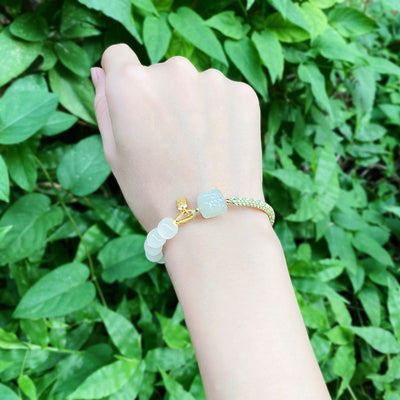 Emerald Jade stone & half braided rope bracelet