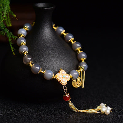 Natural Grey Agate Tassel Bracelet