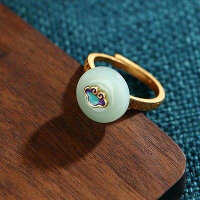 Peace Buckle Emerald Jade Stone RIng