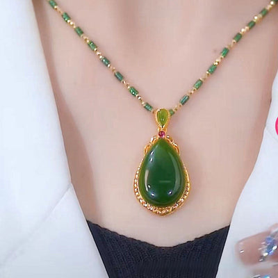 Water drop pendant emerald Jade stone necklace