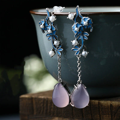 925 Silver Pearl & Amethyst Earrings