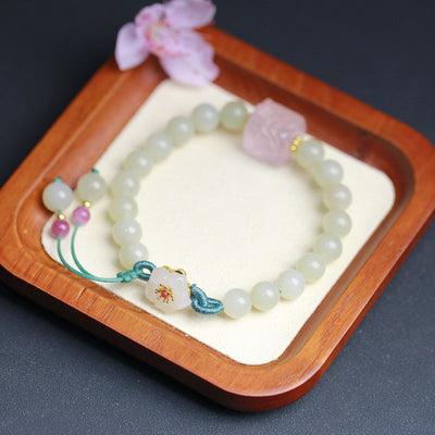 Sun flowers • Natural Emerald Jade stone Tassel Bracelet