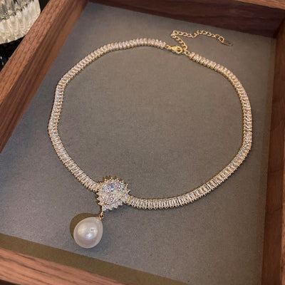 Teardrop Pearl Diamond Necklace