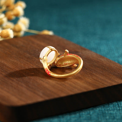 Good Luck Koi Emerald Jade Stone Ring