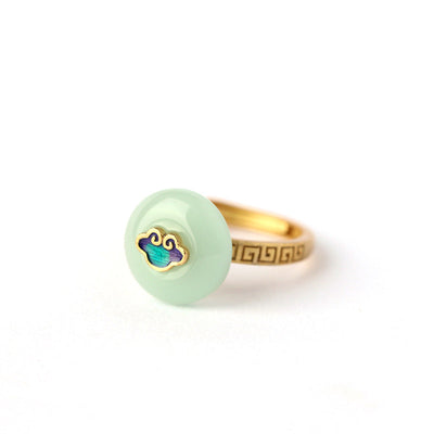 Peace Buckle Emerald Jade Stone RIng