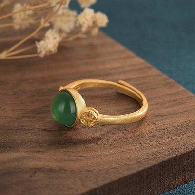 Auspicious Natural Emerald Jade Stone Ring