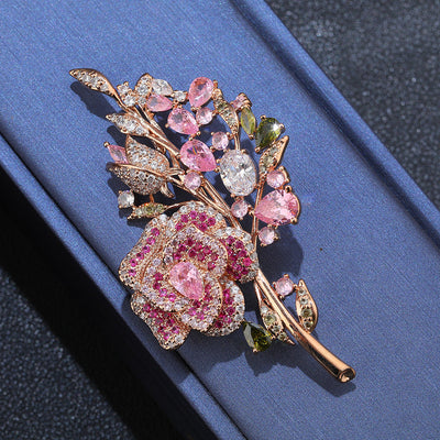 Crystal rose brooch