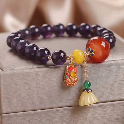Lucky?Natural Amethyst Lotus Bracelet