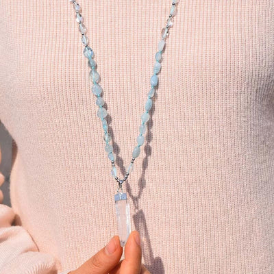 Blue Apatite & Clear Quartz Crystal Necklace