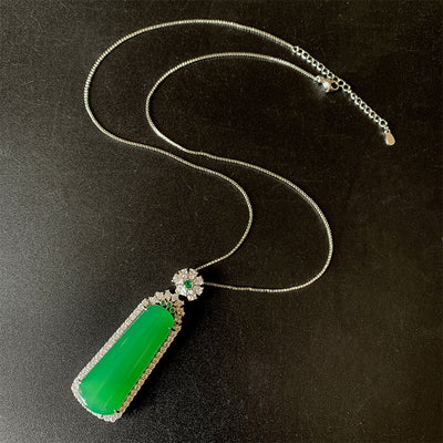 Diamond Natural Emerald Jade Stone Pendant Necklace