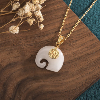 Auspicious elephant emerald Jade stone pendant necklace