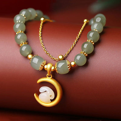 Bunny • Emerald Jade stone Double Layer Bracelet