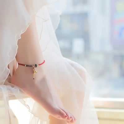 Lucky Bells • Braided Rope Garnet Anklet