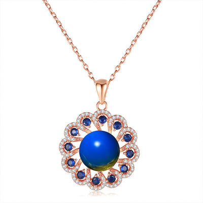 Natural blue amber snowflake necklace