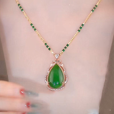 Drop Shape Emerald Jade Stone Pendant Necklace