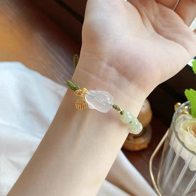Lucky Rabbit • Braided Rope Emerald Jade Stone Bracelet