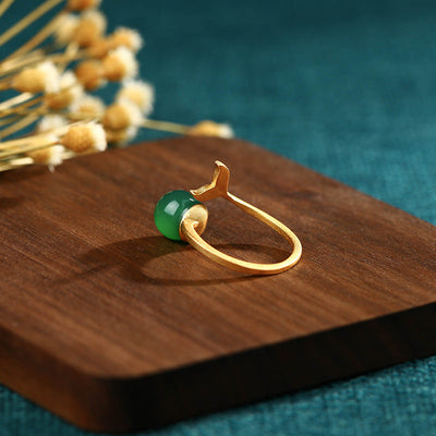 Defend Lucky Fish Tail Emerald Jade Stone Ring