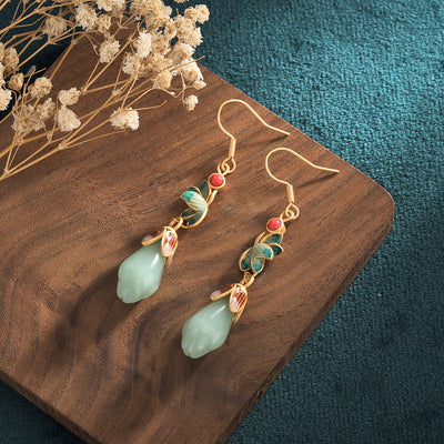18K Gold & 925 Silver Jade Earrings