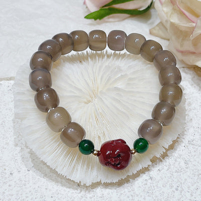 Grey Agate Buddha Head Pendant Bracelet