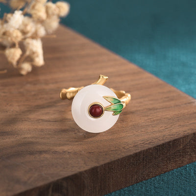 Bamboo Leaf Emerald Jade Stone RIng