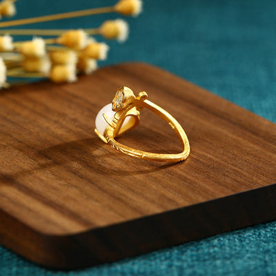 Lotus Root Emerald Jade Stone Ring