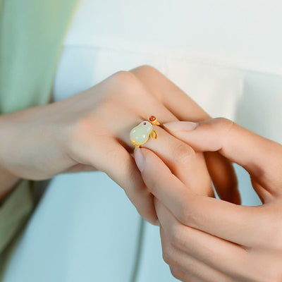 Cute Jade Rabbit Emerald Jade Stone Ring