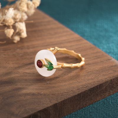 Bamboo Leaf Emerald Jade Stone RIng