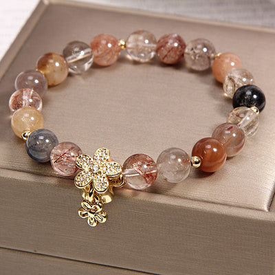 Natural Titanium Crystal Five Petal Flower Bracelet