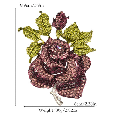 Full diamond rose alloy brooch