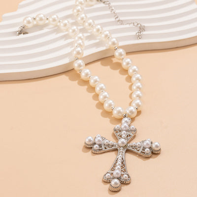 Vintage Pearl Cross Necklace