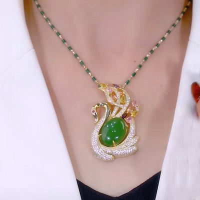 Swan Emerald Jade Stone Necklace
