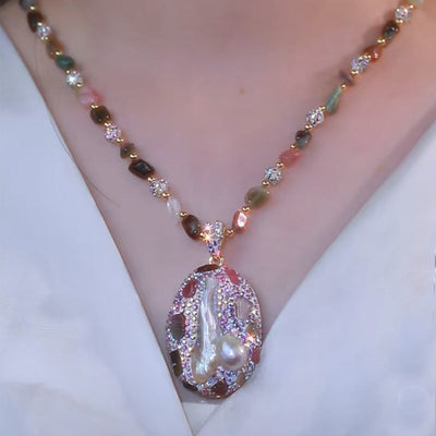 Tourmaline • Shaped Pearl Sweater Necklace