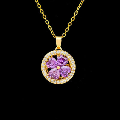 Natural diamond lucky four-leaf clover rotating necklace