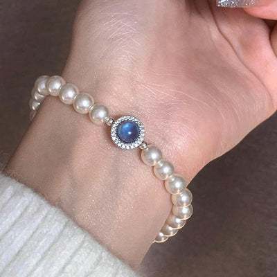 Round Bead Crystal Natural Freshwater Pearl Bracelet