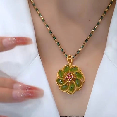 Lucky Windmill • Natural Emerald Jade stone Necklace