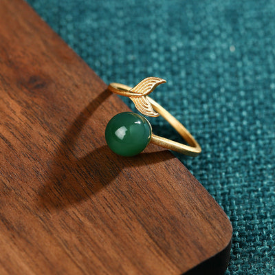 Defend Lucky Fish Tail Emerald Jade Stone Ring