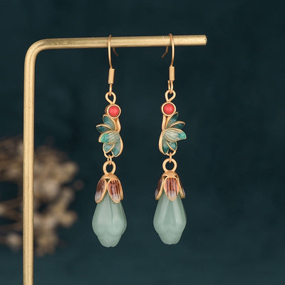 18K Gold & 925 Silver Jade Earrings