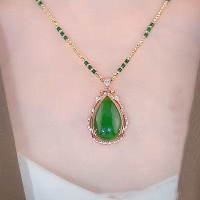 Drop Shape Emerald Jade Stone Pendant Necklace