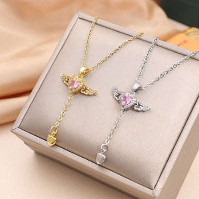 Cupid angel wings love necklace