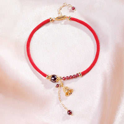 Lucky Bells • Braided Rope Garnet Anklet