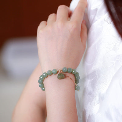 Fortune lotus • Natural Emerald Jade stone Bracelet